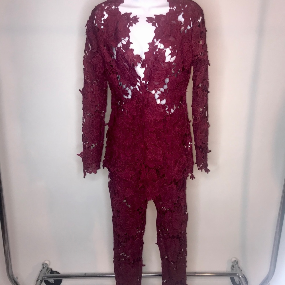 Burgundy Lace Two-Piece Set